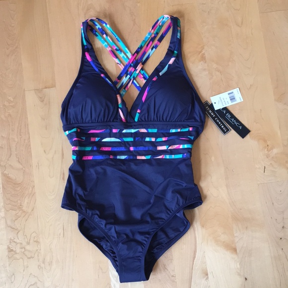 La Blanca Painted Leaves Multi-Strap Cross-Back One Piece  - Picture 10 of 14